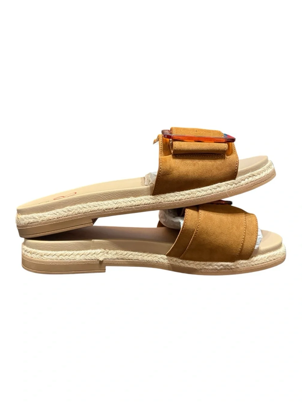 Amore Women’s Size 11W Tan Buckle Espadrille Slide Sandals NWOB